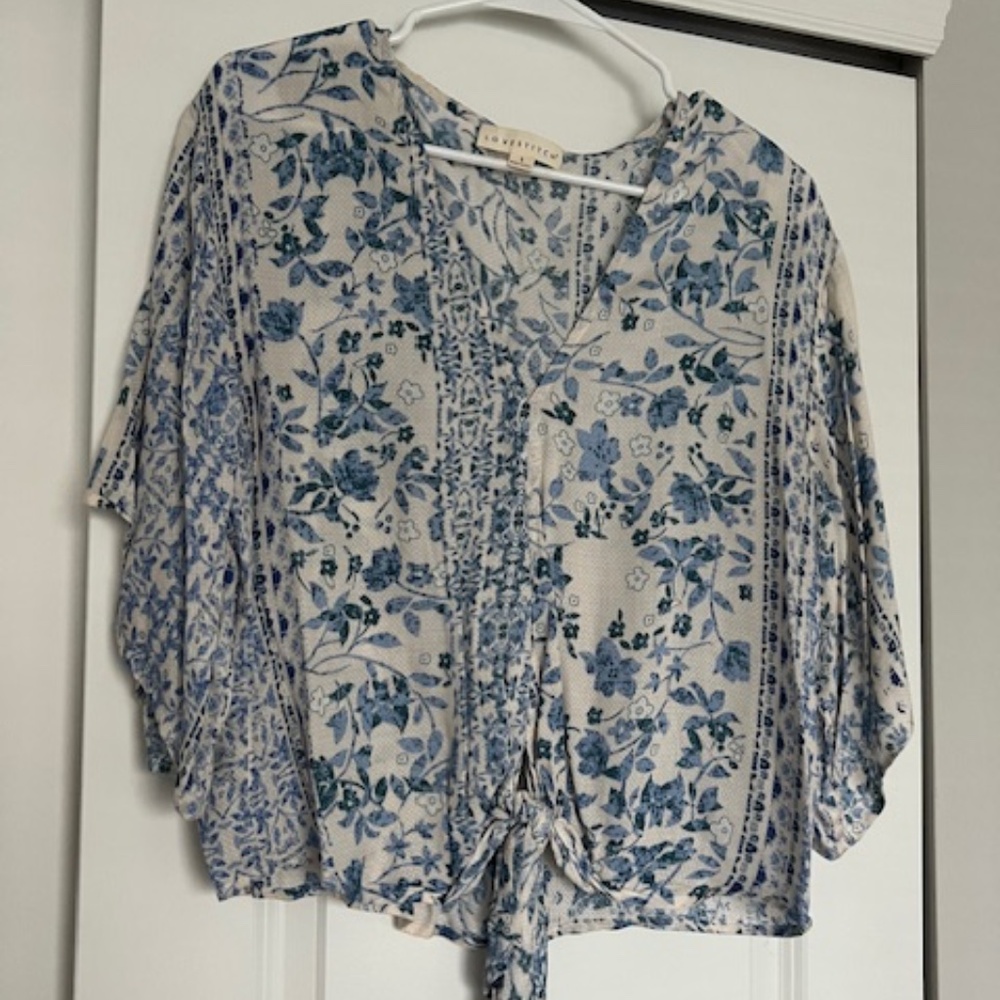 Lovestitch Blue/White Floral Tie Top